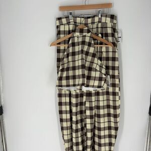 FLORE Beige-Brown Plaid Halter Crop Top and Pants Set